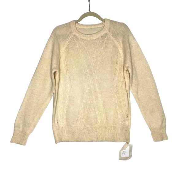FORLOVE & NANCY Mohair Wool Blend Crew Knit Sweater M Cream Cottage Fairy NWT - Picture 2 of 9